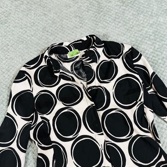 vtg y2k white/black polka dot silky coquette office siren button down blouse xs - Picture 3 of 7